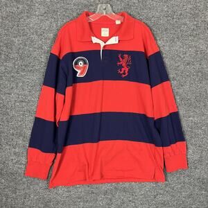 PJ Mark Mens Long Sleeve Polo Shirt Size XL Striped Preppy Patched Y2K Rugby